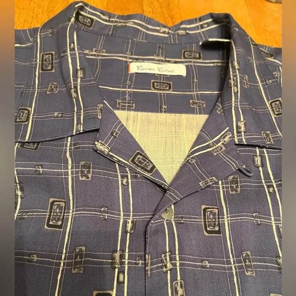 Burns Bibas men’s vintage 100% silk button up geometric print shirt, size XXL. - Picture 2 of 6